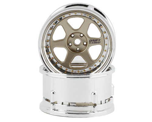 DS Racing Drift Element 6 Spoke Drift Wheels Gold & Chrome w/Gold Rivets