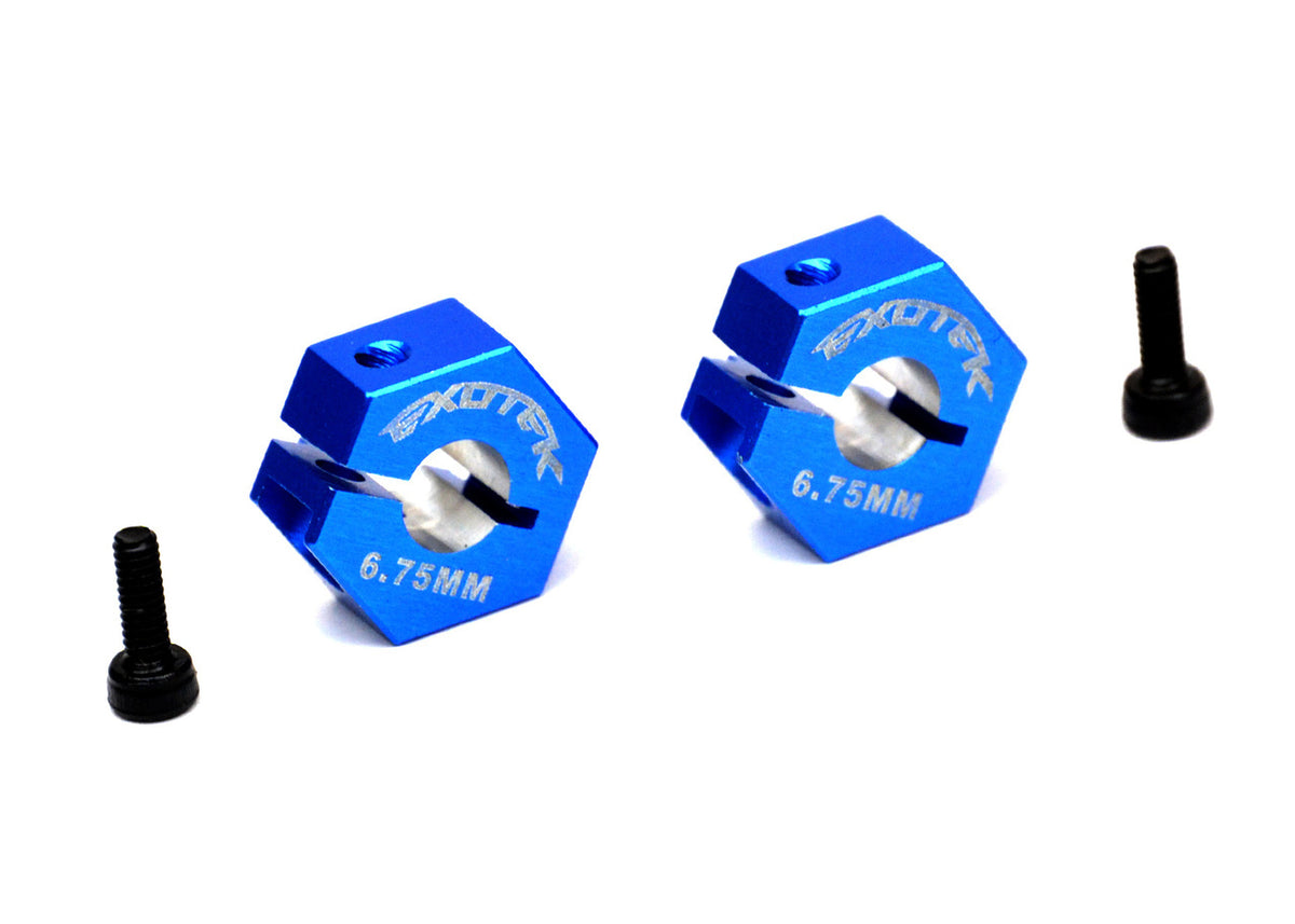 Exotek EXO1692BLU 12mm Hex, 7075 Aluminum w/ M2 Screws, 1 pair, Blue Anodized, for B6/B6D, B5M w/HD Axles