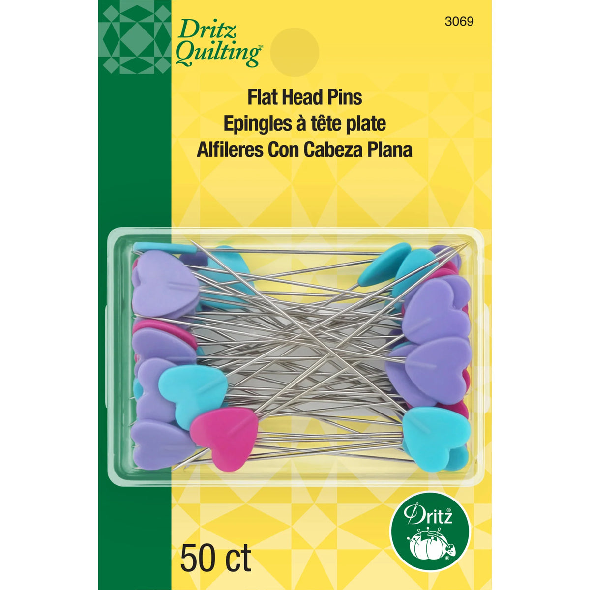 Dritz - 2" Flat Heart Head Pins - 50 pc