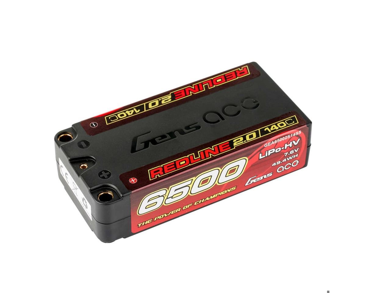 Redline 2.0 2S Shorty LiHV Battery 140C (7.6V/6500mAh) w/5mm Bullets, GEA65002S14S5