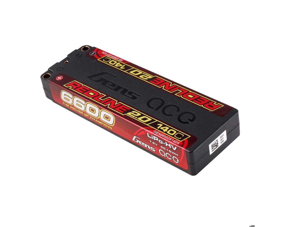 Redline 2.0 2S LiHV Battery 140C (7.6V/6600mAh) w/5mm Bullets, GEA66002S14D5