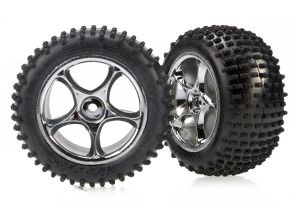 Traxxas 2470R Tires & wheels, assembled (Tracer 2.2" chrome wheels, Alias 2.2" tires) (2) (Bandit rear, medium compound with foam inserts)