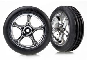 Traxxas 2471R Tires & wheels, assembled (Tracer 2.2" chrome wheels, Alias ribbed 2.2" tires) (2) (Bandit front, medium compound w/ foam inserts)