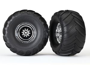 Traxxas 3663X 12mm Hex "Bigfoot" Pre-Mounted Tires & Wheels (2) (Rear) (Chrome)