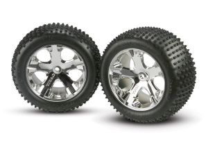 Traxxas 3770 Tires & wheels, assembled, glued (2.8") (All-Star chrome wheels, Alias tires, foam inserts) (electric rear) (2)