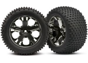Traxxas 3770A Tires & wheels, assembled, glued (2.8") (All-Star black chrome wheels, Alias tires, foam inserts) (rear) (2) (TSM rated)