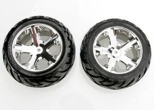 Traxxas 3773 Tires & wheels, assembled, glued (All Star chrome wheels, Anaconda tires, foam inserts) (2WD electric rear) (1 left, 1 right)