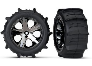 Traxxas 3776 Tires & wheels, assembled, glued (2.8') (All-Star black chrome wheels, paddle tires, foam inserts) (rear) (2) (TSM rated)