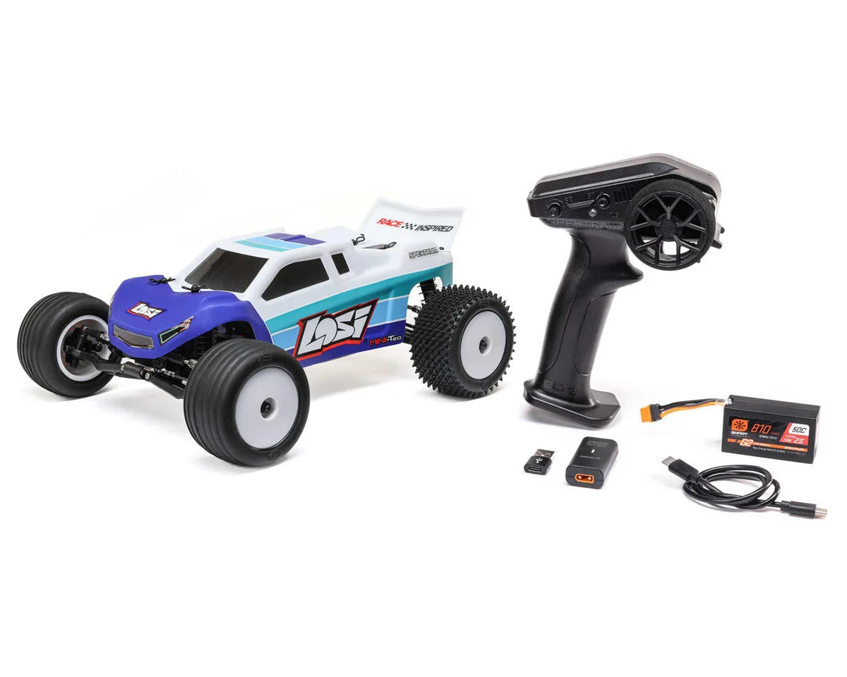 Losi Mini-T 2.0 V2 1/18 RTR 2WD Brushless Stadium Truck (Blue) w/2.4GHz Radio, Battery & Charger