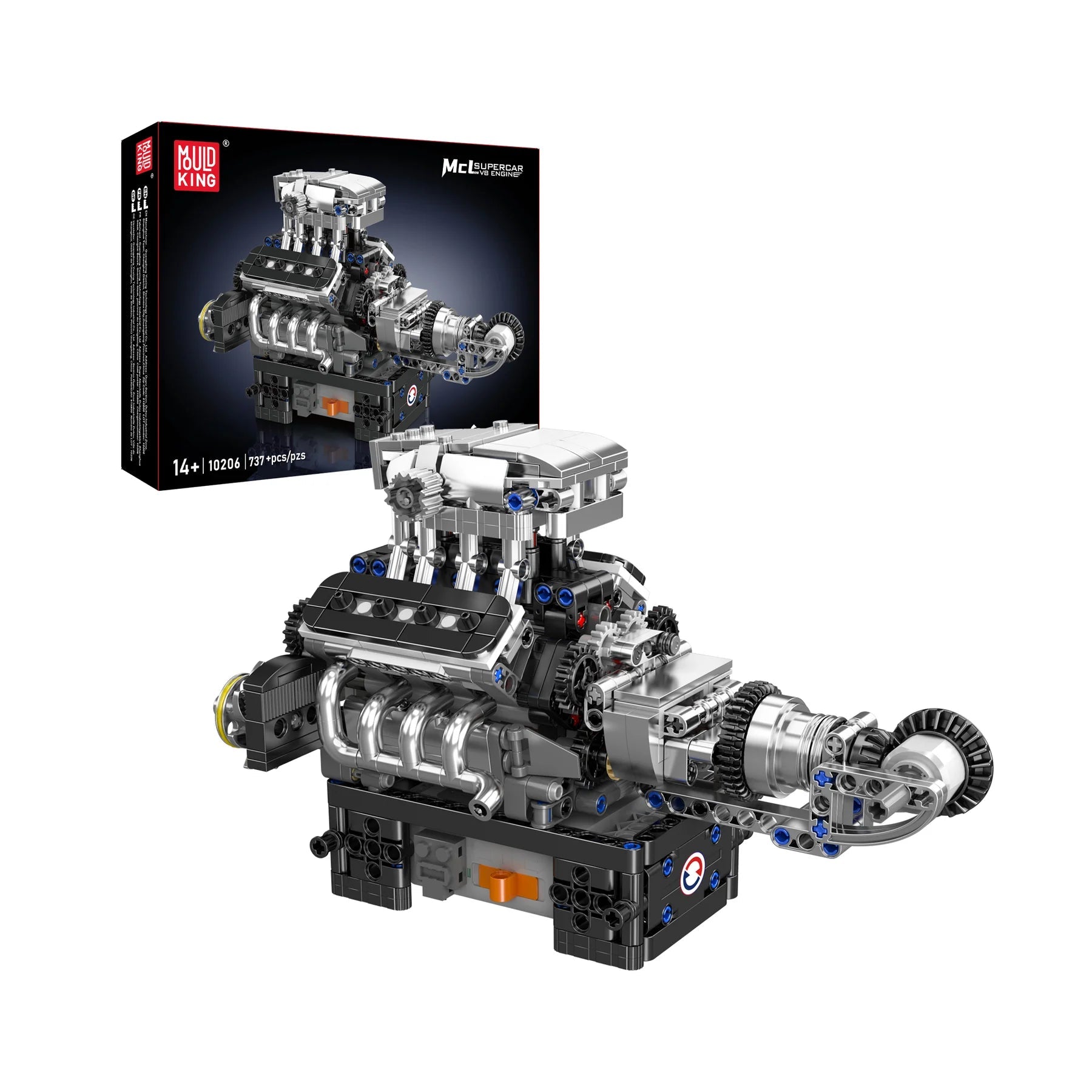 Mould King 10206 Supercharged V8 Engine Building Set | 737 Pcs