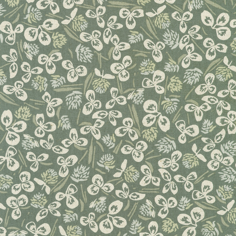 KAUFMAN - Orchard Run by Anna Graham - Cotton Flax Canvas - Clovers - Grey