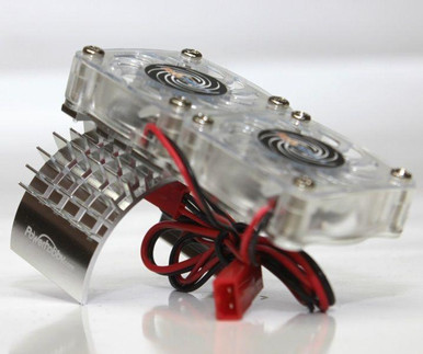 PHBFSSILVER POWER HOBBY - ALUMINUM MOTOR HEATSINK & TWIN COOLING FAN, FOR SLASH 4WD, SILVER