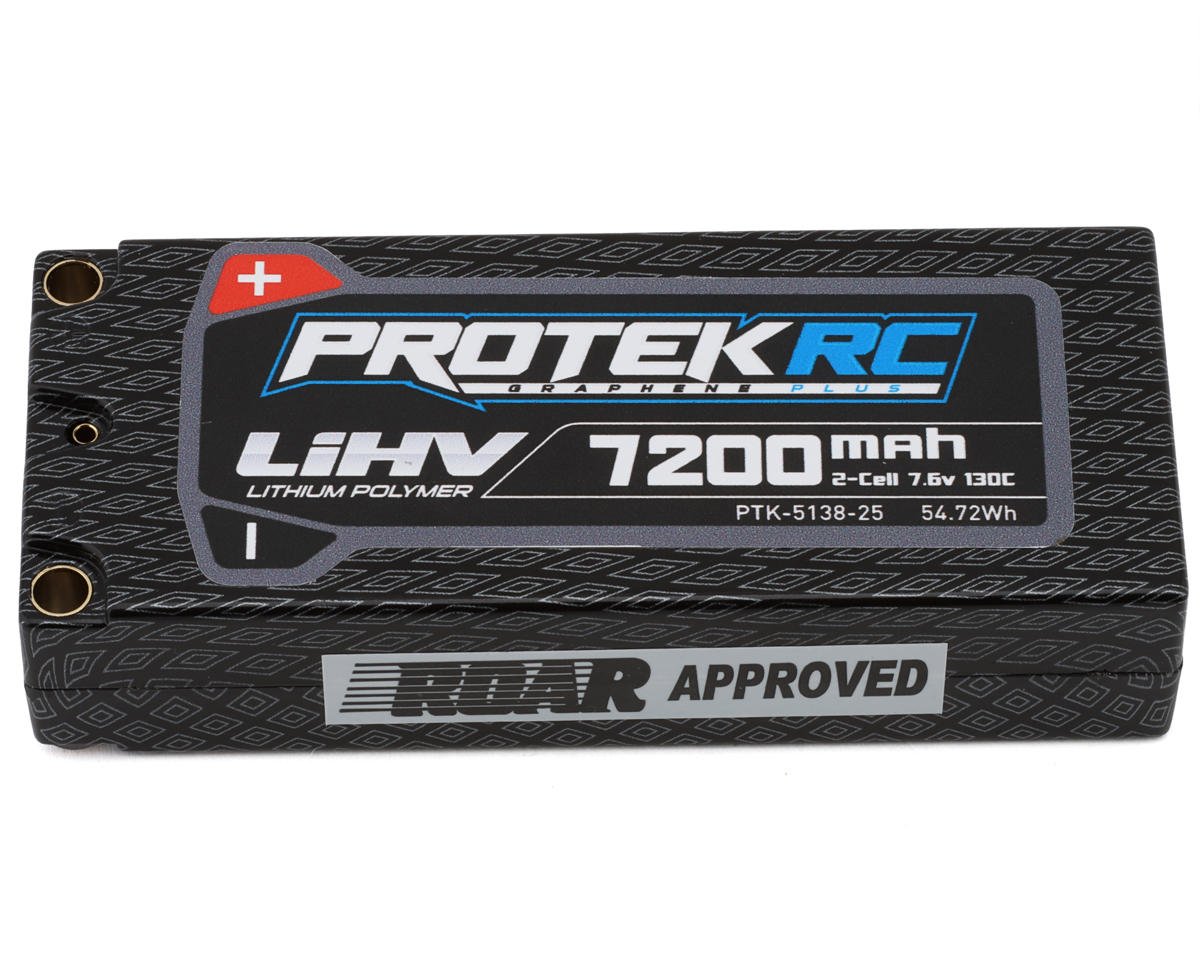 ProTek RC 2S 130C Low IR Si-Graphene+ HV Mid-Sized LiPo Battery (7.6V/7200mAh) w/5mm Connectors (ROAR Approved) (113mm Length) PTK-5138-25