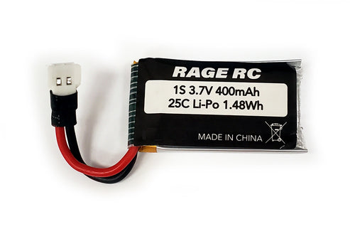 Rage RC A11891S 3.7V 400mAh 25C LiPo Battery; Tempest 600, Super Cub MX, Micro Warbirds
