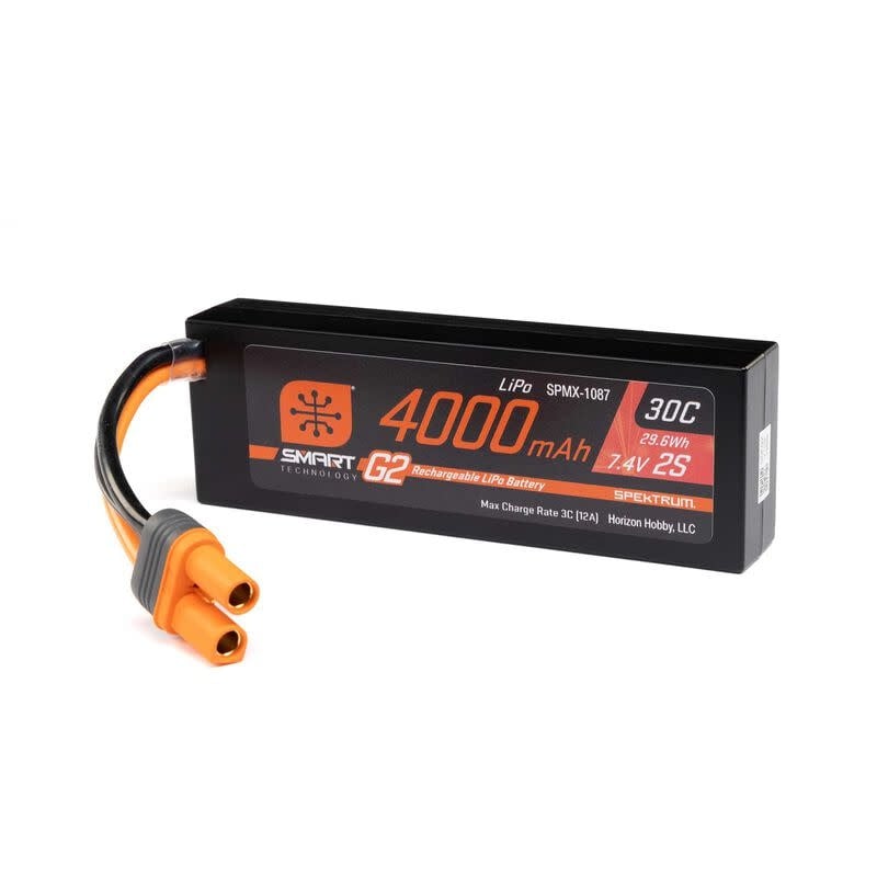 Spektrum 7.4V 4000mAh 2S 30C Smart G2 Hard Case: IC5 LiPo Battery, SPMX1087