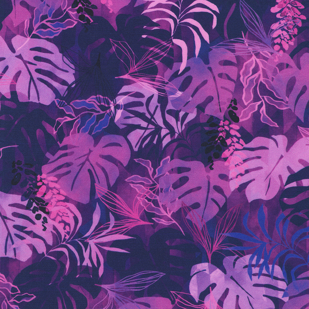 KAUFMAN - Wide Collection - 108 Wide Backing - Tropical Leaves - Violet