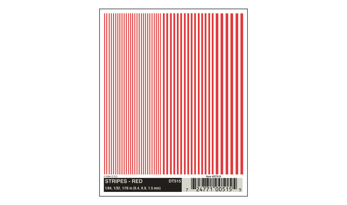 Woodland Scenics DT515 Dry Transfer Decals - Stripes, Red