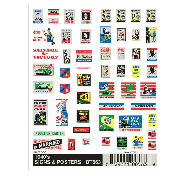 Woodland Scenics DT563 Dry Transfer Decals - 1940's Signs & Posters