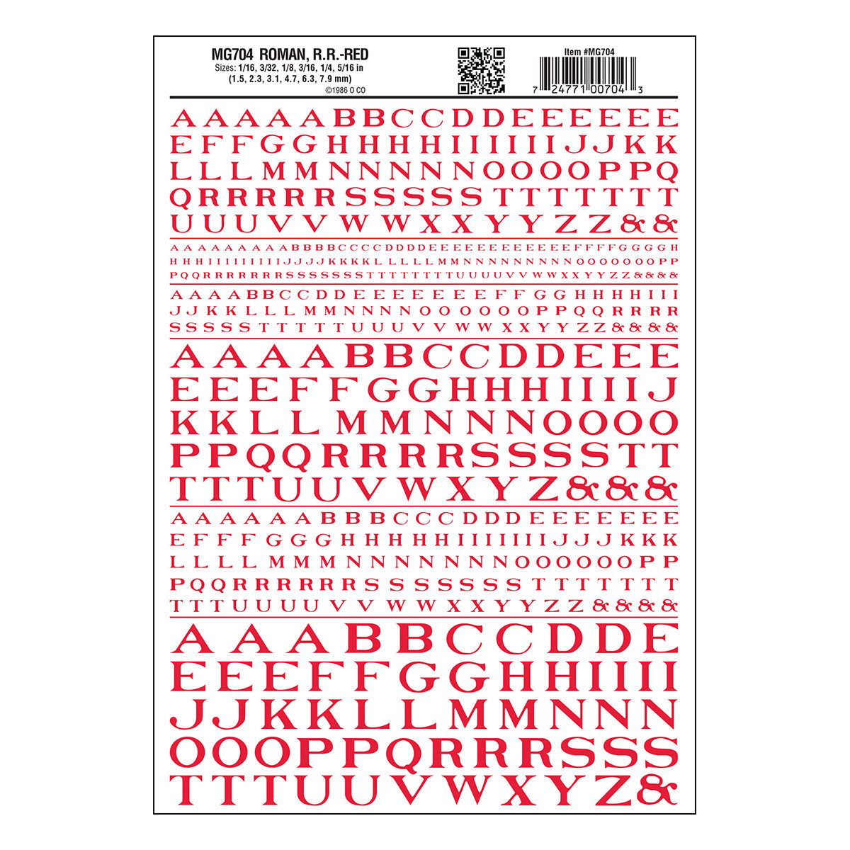 Woodland Scenics MG704 Model Graphics, Roman Letters, Red