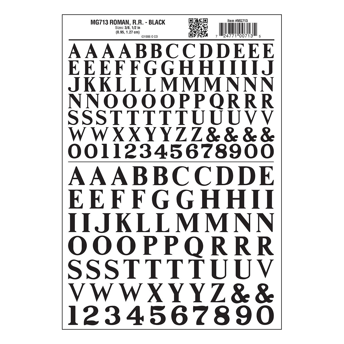 Woodland Scenics MG713 Model Graphics, Large Roman Letters, Black