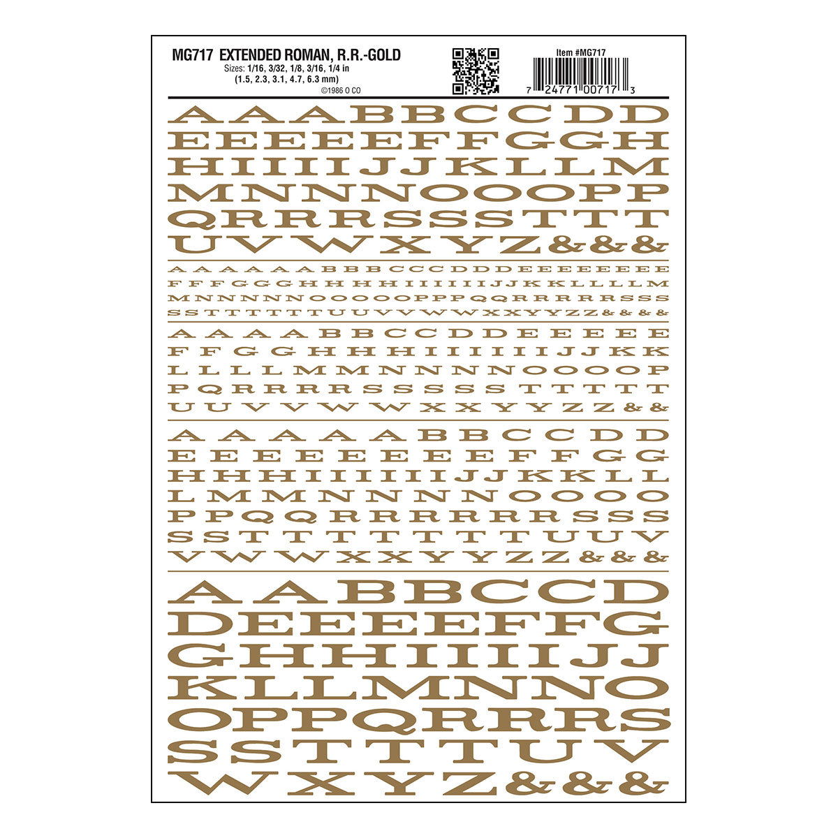 Woodland Scenics MG717 Model Graphics, Extended Roman Letters, Gold